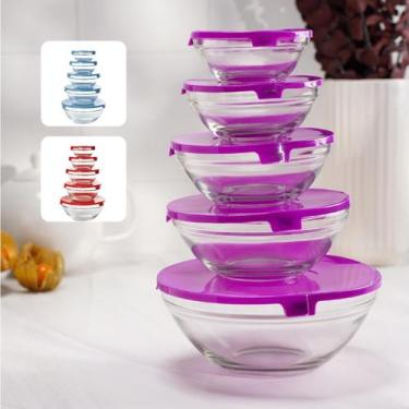 Imagem de Conjunto 5 Potes Em Vidro Com Tampa Vasilhas Tigelas Bowls Marmita Par