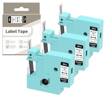 Imagem de EazeID Fitas para etiquetadoras LM1600 compatíveis com Dymo 45010 S0720500 D1 refil para etiquetadora DYMO, preto em transparente, pacote com 3 3 3D11 1/2 polegadas x 23 pés