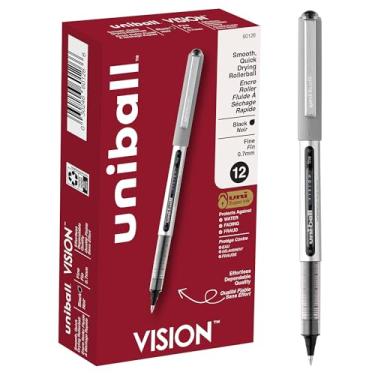 Imagem de uni-ball (R) Vision(TM) Canetas rollerball, 0,7 mm, ponta fina, barril cinza, tinta preta, pacote com 12, 60126