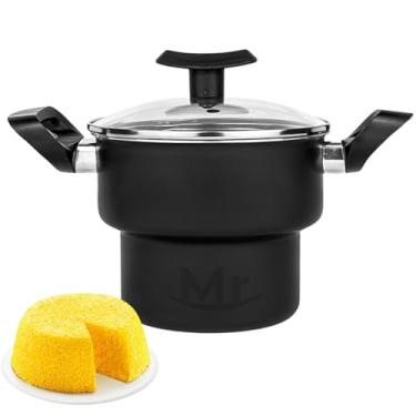 Imagem de Cuscuzeiro Antiaderente Nordestino Teflon Nº14 Ideal para Cuscuz e Cozimento de Legumes no Vapor - Fácil de Limpar e Fundo Antiaderrapante (Cuscuzeiro Preto)