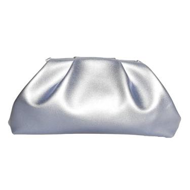 Imagem de BRYCTSISEN Elegante bolsa feminina plissada de couro vegano - elegante bolsa de mão de poliuretano macio para noite, Prata