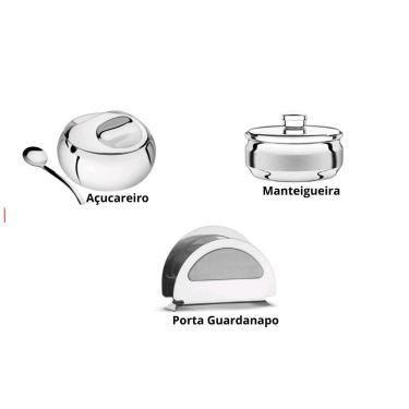 Imagem de Açucareiro Manteigueira e Porta Guardanapo Aço Inox Tramontina