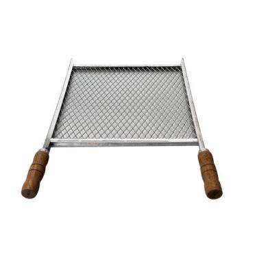 Imagem de Grelha Inox 40x40 Tela Expandida Sem Emenda Cabo de Madeira - INOX LAU