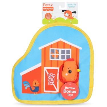 Imagem de Fisher-Price Brinquedo para cães Chicken Coop Peek-a-Boo Burrow para animais de estimação, pelúcia estilo flattie, brinquedos de desenvolvimento para cães