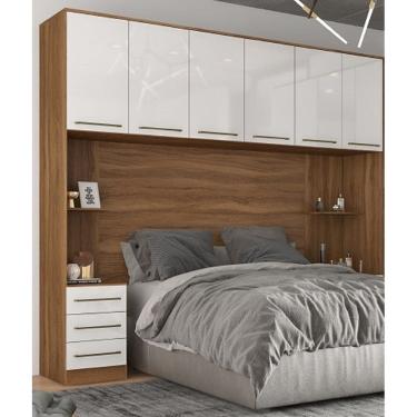 Imagem de Jogo de Quarto Modulado Irlanda Mesa de Cabeceira e Painel - Amendola Touch/ Branco Demóbile 