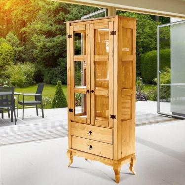 Imagem de Cristaleira 2 Gavetas Madeira Maciça Portas Vidro Lateral D112VL Shop JM