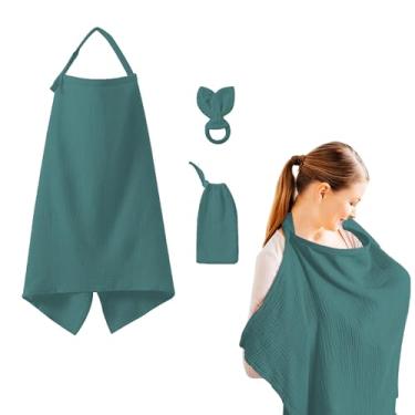 Imagem de Capa de amamentação de musselina para amamentação, capa de amamentação respirável com decote em arco para mulheres, capa de amamentação de algodão macio com alça ajustável no pescoço, avental de