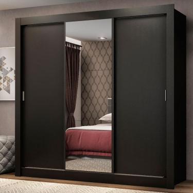 Imagem de Guarda Roupa Casal Madesa Mônaco 3 Portas de Correr com Espelho - Preto XV