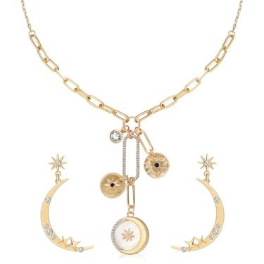 Imagem de MISS RIGHT Colar com pingente de pingente feminino com pingente de olho turco olho turco hamsa elegante vintage corrente sol lua trevo flor pingente grosso colar joias presentes, 15.75"+1.97", Cobre,