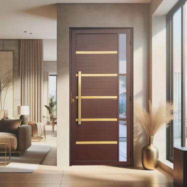 Imagem de Porta de Aluminio Lambril 210x90cm com Puxador Super Miraggio Marrom Corten Dourado