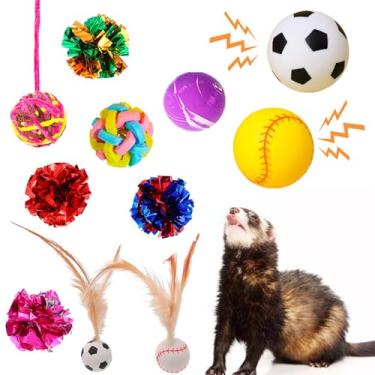 Imagem de Fejapa 11 peças de brinquedos barulhentos para furões, brinquedos para dentição, bolas de sino de borracha saltitantes, bolas de sino de Mylar, brinquedo de som interativo, brinquedos de mastigação