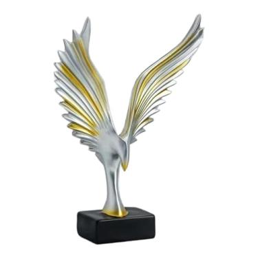 Imagem de Fenteer Estátua de águia espalhou seu ornamento de asa de abertura presente decorativo pássaro estatueta escultura para o armário da sala de estudo da estante, Champanhe