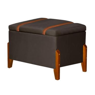 Imagem de Recamier Baú Puff Moderno Retro Pés Em Madeira Maciça Decorativo Baúzinho Design Sofisticado Premium Para Quarto E Sala Sapateira Para Quarto E Sala Luxo Hall (Marrom)