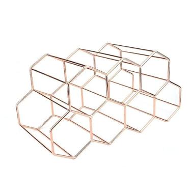 Imagem de P9IDEDFH Rack de vinho moderno de metal favo de mel rack de vinho armazenamento de garrafa de vinho colmeia rack de vinho hexagonal 9 garrafas suporte de vinho display suporte de garrafa de vinho (cor