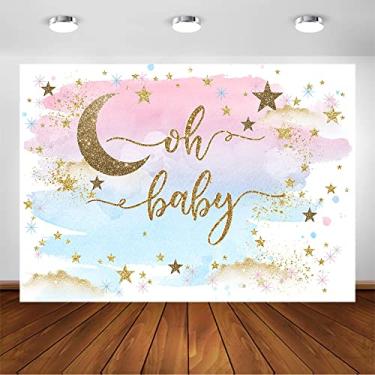 Imagem de Avezano Oh Baby Backdrop rosa ou azul decoração revelação de gênero fotografia fundo cintilante pequena estrela revelação de gênero chá de bebê festa sessão de fotos cabine de fotos (2,4 x 1,8 m)