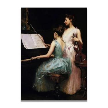 Imagem de Impressão em tela de apresentações de piano e violino, decoração de casa para sala de estar para quarto, banheiro, decoração de parede, arte feminina, pintura de parede, impressões de arte vintage,
