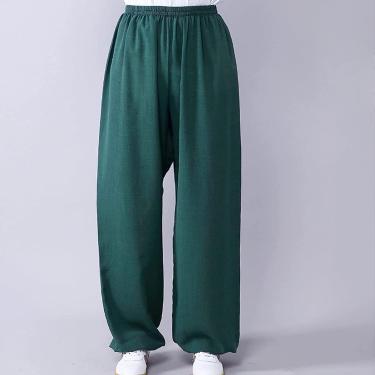 Imagem de Calças Unissex De Tai Chi De Cor Sólida Respirável De Algodão E Linho Tradicional Chinês De Lazer Confortável Cintura Elástica Com Cordão Roupas De Artes Marciais Para Ta, 007, 3XL
