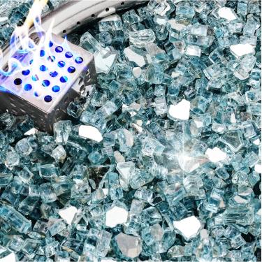 Imagem de NUPICK Vidro de fogo de 4,5 kg, vidro refletivo de 1/4 polegada, pedra de vidro de fogueira temperado para propano ou gás natural, pedras de vidro para mesa de fogueira, vidro de lareira para