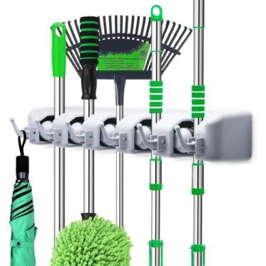 Imagem de Suporte Organizador Multiuso 5 Lugares 6 Ganchos Porta Vassoura Rodo C