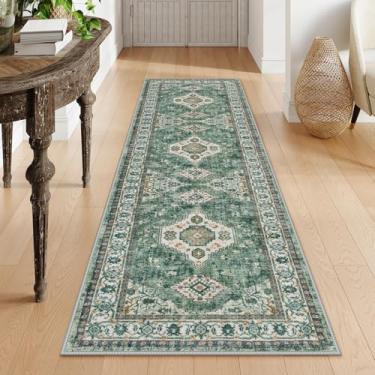 Imagem de Tapete passadeira oriental Lahome lavável, 76 cm x 240 cm, ultrafino, macio, antiderrapante, não solta pelos, longo, para entrada, lavanderia, banheiro, verde/multicolorido