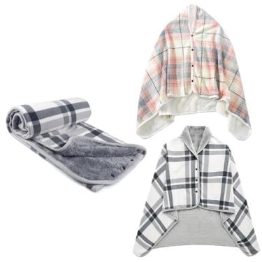 Imagem de Cobertor xadrez vestível pacote com 2, poncho confortável de lã com botões, cobertores sem mangas para cama, sofá, escritório, Conjunto 3, 55''×39''