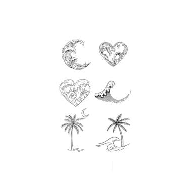 Imagem de Tatuagem semipermanente, coqueiro em formato de coração à beira-mar, tatuagens de árvores, resiliência, resistente à água, aparência de tatuagem real, dura de 1 a 2 semanas,18 x 11 cm