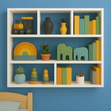 Imagem de Prateleira Decorativa Infantil 3 Níveis organizador de Brinquedos e Decorações enfeites 70x90x15cm cor branca