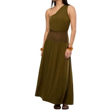 Imagem de WEWOREWHAT Vestido longo feminino de um ombro só, Abacate, GG