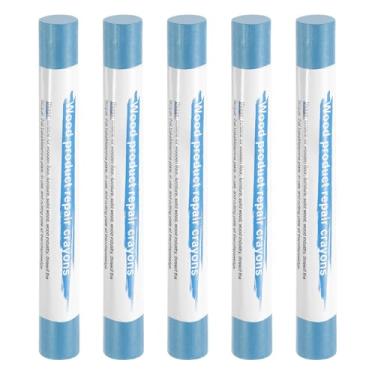 Imagem de HARFINGTON 5 peças de bastões de enchimento de madeira, cera de madeira, retoque de móveis, gizes de cera de reparo para madeira, azul celeste