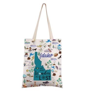 Imagem de FEELMEM Idaho State Travel Tote Bag Idaho Geocaching Gift Not All Who Wander Are Lost Idaho State Geocacher Bolsa de ombro, Bege, One Size