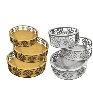 Imagem de Kit 3 cestas de mdf 3mm - Mimos e Artigos em Mdf, Branco