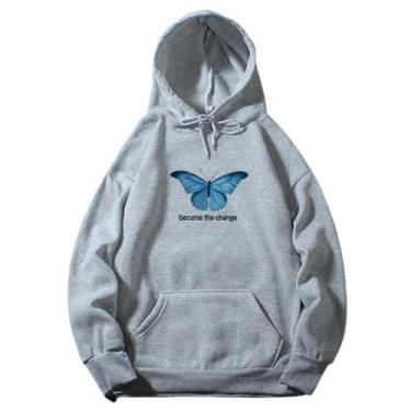 Imagem de Blusa De Frio Moletom Borboleta Frase Canguru Feminino Blusão Com Capu