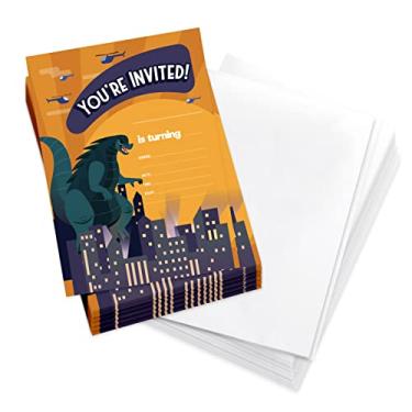 Imagem de Coastal Palm Cartões de convite de feliz aniversário Godzilla (25 unidades) com envelopes meninos meninas festa infantil (design de 25 quilates 1)