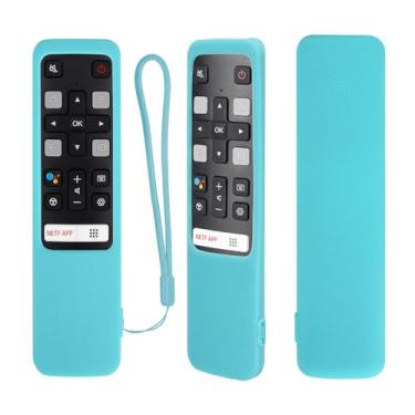 Imagem de CHUNGHOP Capa protetora de silicone remota para controle remoto TCL RC802V FMR1 FNR1 Smart Voice TCL Alto 6+, à prova de choque, lavável e amigo da pele, capa remota antiperda com laço (azul escuro)