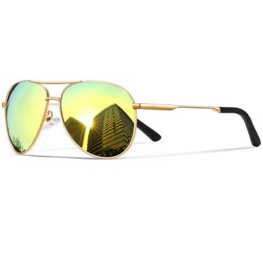 Imagem de phikttu Óculos de sol aviador para homens polarizados – Óculos de sol esportivos esportivos clássicos de metal espelhado espelhado com proteção UV400