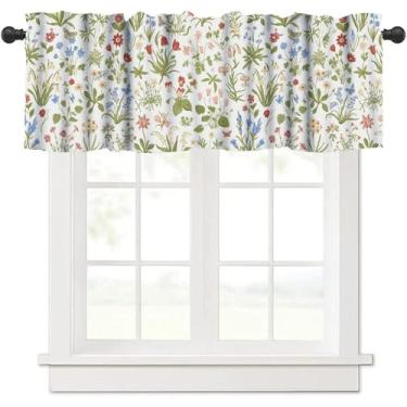 Imagem de Cortina de saia de janela com flores vintage, natureza, coloridas, plantas florais, botânicas, ervas, ervas, sanefas para fazenda, casa, cozinha, sala de estar, quarto, 137 x 45 cm