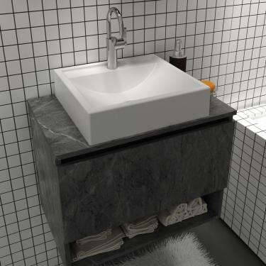 Imagem de Gabinete Suspenso Para Banheiro 1 Porta Basculante 1 Nicho Mdp Bn3606 Tecno Mobili Mármore Lunar