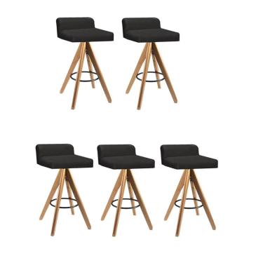 Imagem de Kit 05 Banqueta Alta Com Encosto Giratória Aurea Madeira Balcão Bistrô Cozinha Suede Cinza