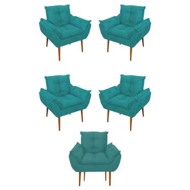 Imagem de Kit 05 Poltrona Opala Sofá Sala, Quarto, Escritório Suede Cor:azul Turquesa
