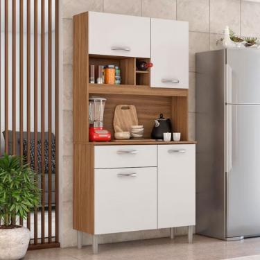 Imagem de Cozinha Compacta Demóbile Malta Com 4 Portas E 1 Gaveta 91 Cm Amêndola Com Branco