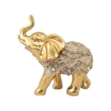 Imagem de Elefante Decorativo Resina Decoração Dourado Enfeite Luxo Elegante Sal