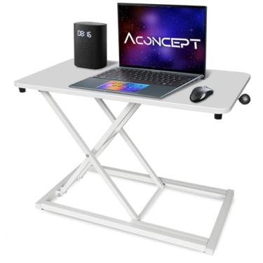 Imagem de Aconcept Conversor de mesa extrafino de 61 x 35,5 cm branco, elevador de mesa vertical com altura ajustável manual, compacto para monitor ou estação de trabalho de laptop