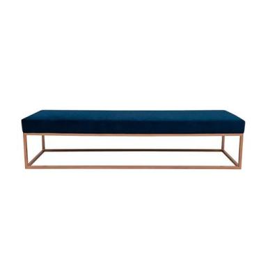 Imagem de Banco 2 Lugares Giulia Veludo Azul e Dourado 140 cm - Mobly