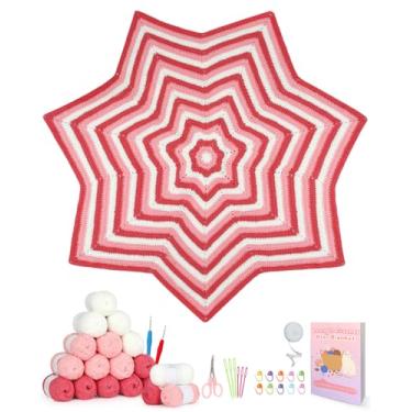 Imagem de Katech Kit de crochê para iniciantes, kits de cobertor de crochê para adultos, kit de cobertor de crochê