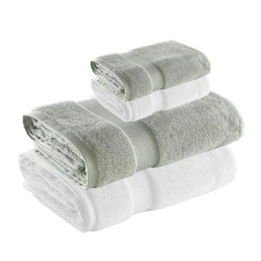 Imagem de Jogo de Toalha de Banho e Rosto Super Soft Zero Twist, 4 pe�as, Algod�o, Toque Macio, 500g/m�, Altihaus, Alta Absor��o, Durabilidade (Branco/Verde)