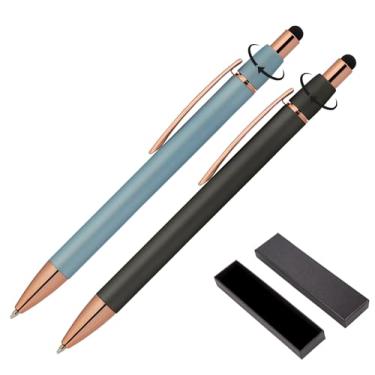 Imagem de Caneta Fidget para adultos – Pacote com 2 canetas para alívio de estresse com caixa de presente – Ansiedade de TDAH – Metal com aderência de borracha – Foco para escritório, trabalho (preto-azul)