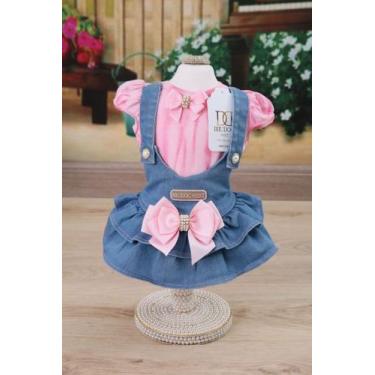 Imagem de Vestido Pet Jardineira para Cachorra Roupa para Cachorro Pequeno Rosa 