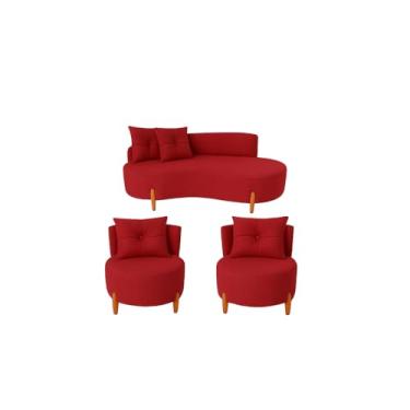Imagem de Conjunto 2 Poltronas + Sofá Curvo Orgânico Veludo - Montanaris Decor (Vermelho)