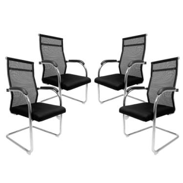Imagem de Kit 04 Cadeiras De Escritório Simples Diretor Base Fixa Tela Mesh Londres Preta