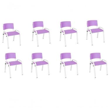 Imagem de Kit 8 Cadeira Iso Infantil Creche, Escola Base Branco Lilas